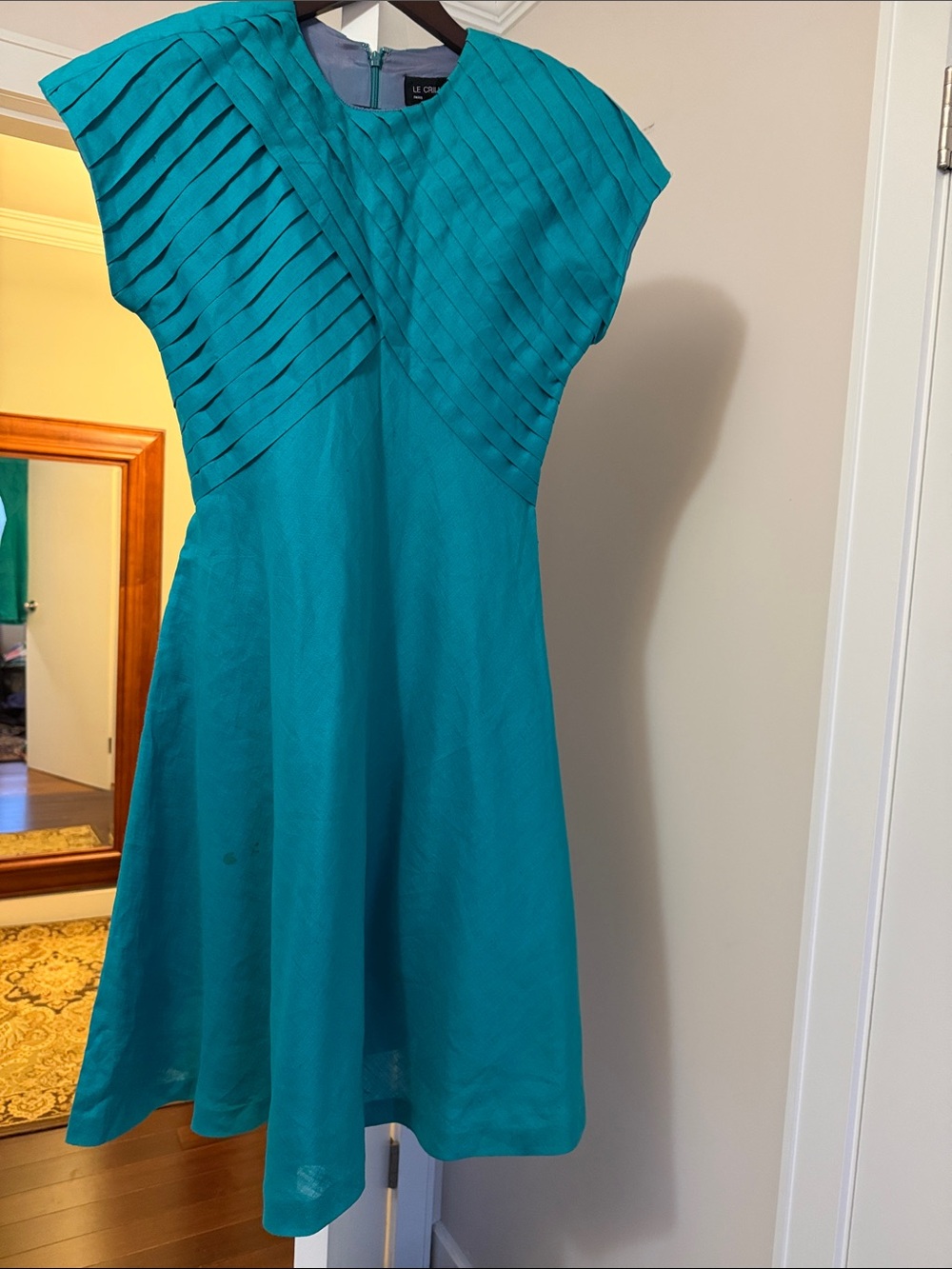 Teal Pleated Cap-Sleeve Mini Dress